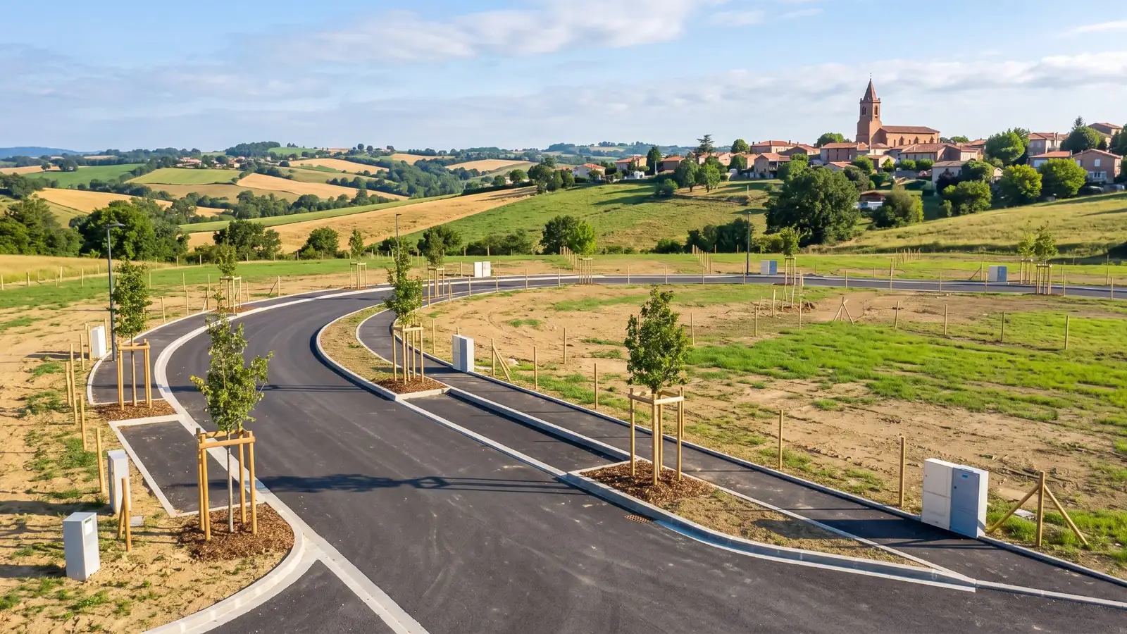 Lotissement viabilisé : voirie neuve, coffrets et lots prêts à construire