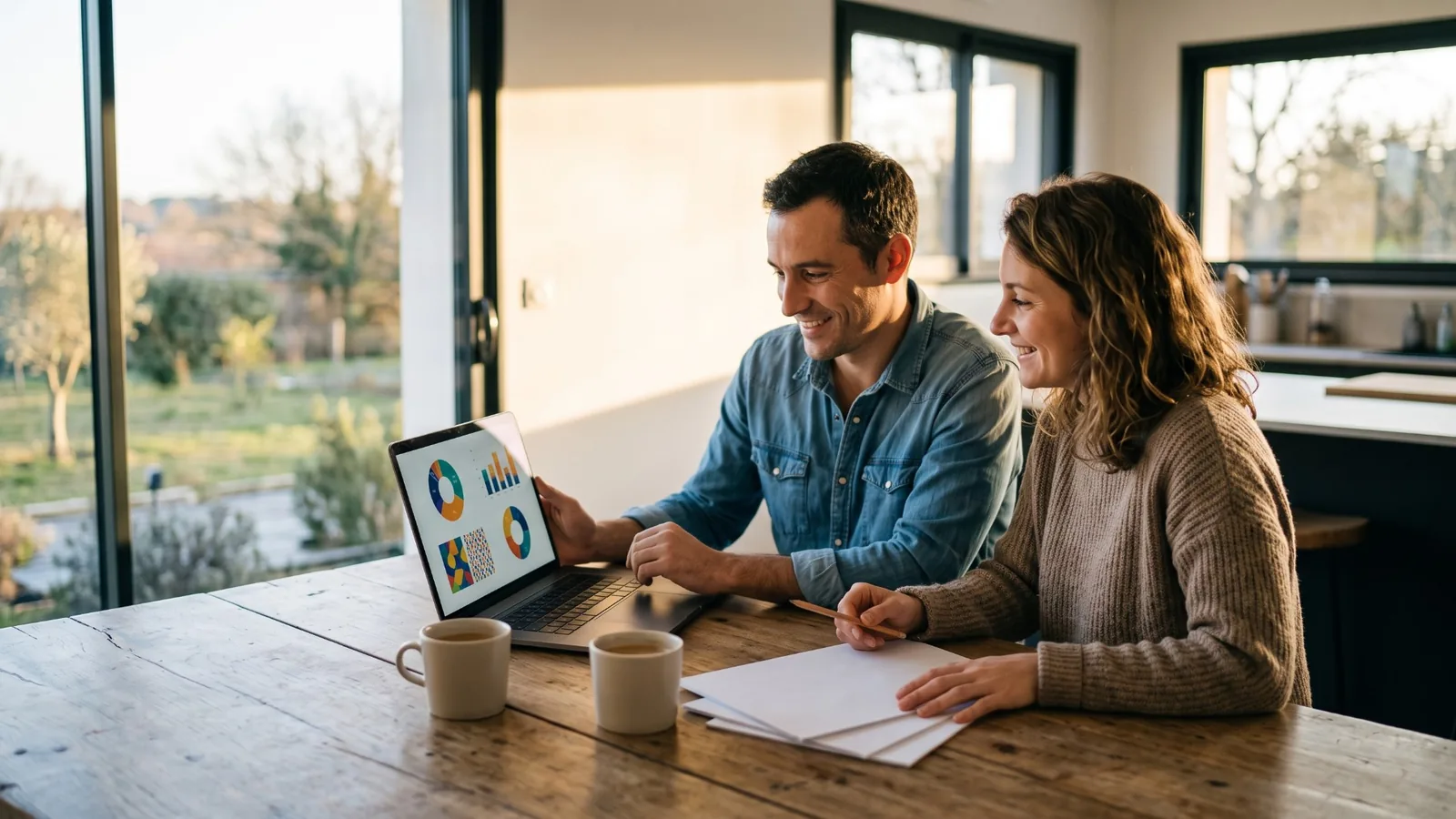 Jeune couple préparant le budget de sa première maison